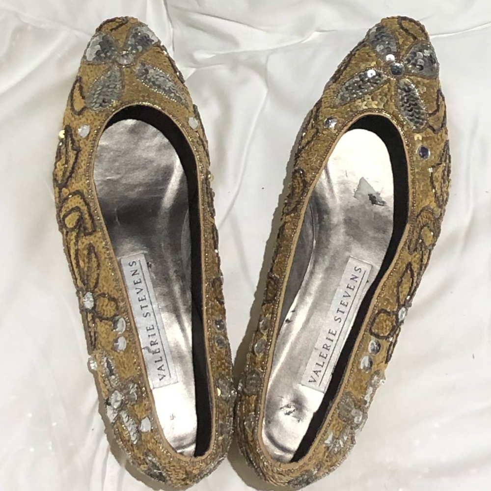 Gold and silver sequined flats